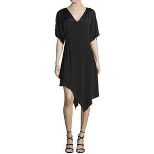 NWOT Alice + Olivia Geena Asymmetric V-Neck Satin Dress Black Ruched Cocktail 8